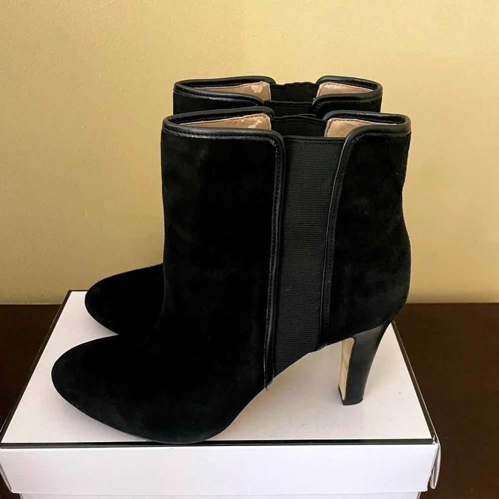 Banana Republic Black Suede Ankle Boots Stiletto Heel‎ Elastic Gusset Womens 9M